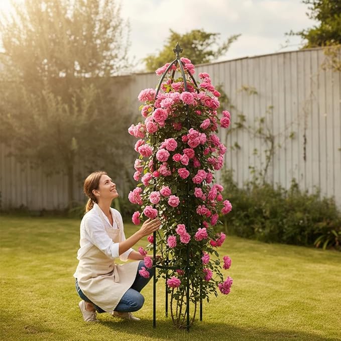 100% Metal Garden Obelisk Trellis Heavy Duty 6.3 ft for Climbing Vines | Upgraded 16mm Thick Steel Tubes Rustproof Green Tower, 4.9lb Tall Plant Support Stands for Flowers, Roses, Clematis & Tomato