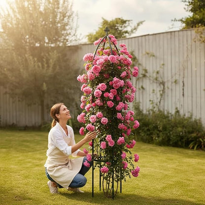 100% Metal Garden Obelisk Trellis Heavy Duty 6.3 ft for Climbing Vines | Upgraded 16mm Thick Steel Tubes Rustproof Green Tower, 4.9lb Tall Plant Support Stands for Flowers, Roses, Clematis & Tomato