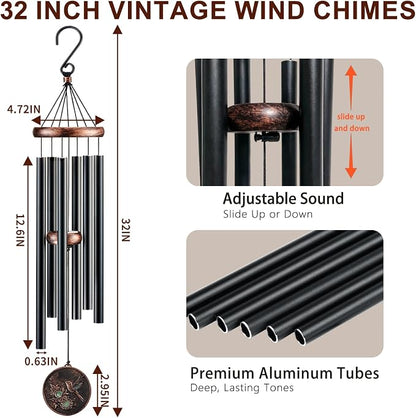 Wind Chimes for Outside, Vintage Hummingbird Deep Tone Wind Chime, Large Outdoor Hanging Decor for Patio Porch Balcony Garden, Gifts for Women Mom Grandma (32” Hummingbird)