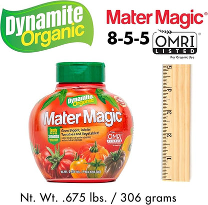 Dynamite Mater Magic - Organic Tomato Fertilizer for Bigger, Juicier Tomatoes and Vegetables, OMRI Listed, Nitrogen and Calcium-Rich Plant Food - .675 Pound Container with Shaker Lid