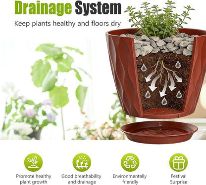8 Inch Plastic Plant Pots,Set of 5 Flower Pots,Planters with Drainage Holes & Saucers, Indoor Outdoor Garden Pots for Home Decor(Colorful)
