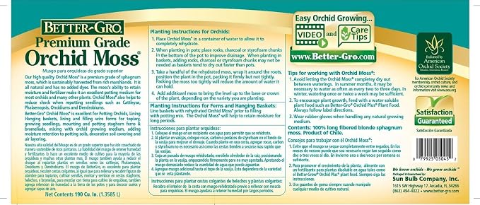 Better-Gro Premium Grade Orchid Moss - 100% Natural,Imported Sphagnum Moss for Orchids,Ferns,and Hostas,Excellent for Hanging Baskets and Propagating Plants - 190 Cubic Inches,(Pack of 12)