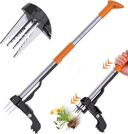 Stand Up Weed Puller Tool - 4-Claw Steel Head Hand Weeding Tool - 40" Retractable Handle with Easy-Eject Mechanism for Dandelions, Clover, No Bending or Kneeling
