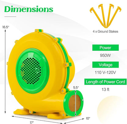HONEY JOY Air Blower, 950W 1.2HP Bounce House Blower, Commercial Electric Pump Fan for Inflatable Water Slides & Bouncy Castle, 2620pa Air Blower for Inflatables (950Watt 1.2HP)
