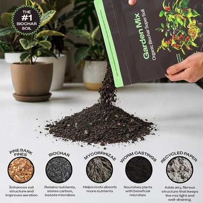 Rosy Garden Mix Biochar Potting Soil for Outdoor Plants, 8 Quart | Organic Garden Soil with Worm Castings for Vegetables, Herbs, and Flowers, Peat-free Outdoor Potting Mix, Made in USA