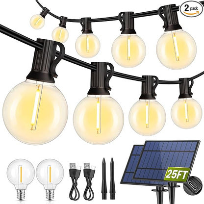Mlambert 50FT(25FTx2) Solar Powered String Lights Outdoor, Waterproof Patio Light String with 20+2 Shatterproof LED G40 Bulbs for Backyard Garden-Black