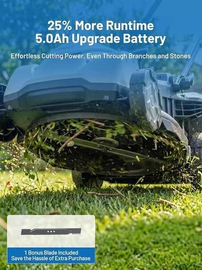 Litheli 16″ Cordless Mower, 40V Brushless Push Mower, 6 Heights (25-75mm), 50L Bag & Mulching, Quiet & Lightweight, 2×5.0Ah Batteries & Charger Included