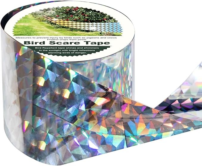 OFFO Reflective Tape for Birds, 200 Feet x 2 Inches Dual-Sided Bird Scare Tape Outdoor for Garden, Farm, Orchard or Courtyard
