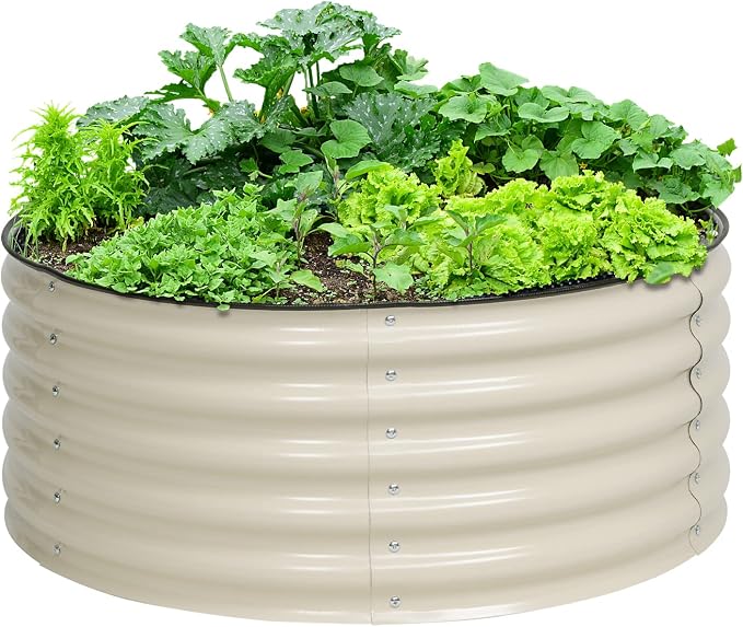 Aoodor 17" Tall 42" Metal Raised Garden Bed, Outdoor Planter Box and Raised Garden Kit for Vegetables, Flowers, Tomatoes Carrots and Herbs, Beige