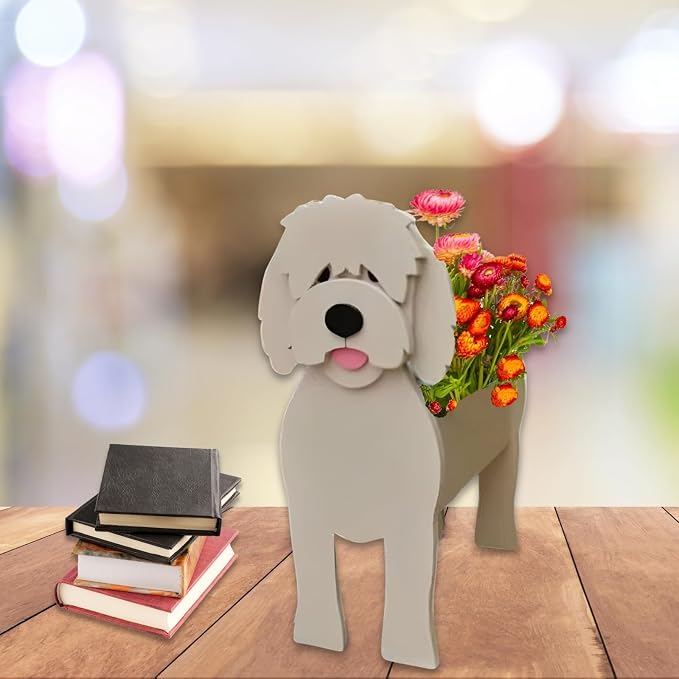 Golden Doodle Dog Planter Pots, 9.84 x 9.06 x 17 Inches | Large Dog Flower Pot, Cute Animal Shaped Plant Pot, Gifts for Women & Pet Lovers, Indoor Outdoor Garden Home Office Decor