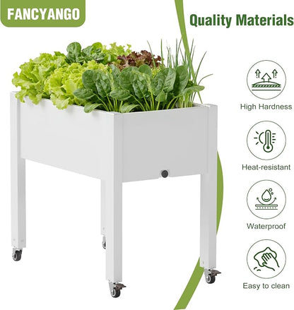 Fancyango Raised Garden Bed with Wheels 26.3" H -Ashen | Resin Elevated Garden Planter Box with Drainage, Outdoor Planter Box for Veggies Herbs Patio Balcony Backyard