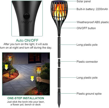 96 LED Solar Torch Lights 43" Waterproof Flickering Flame Lights | Realistic flickering flame, auto dusk-to-dawn, tool-free stake mount, all-weather durable, for garden patio lawn parties