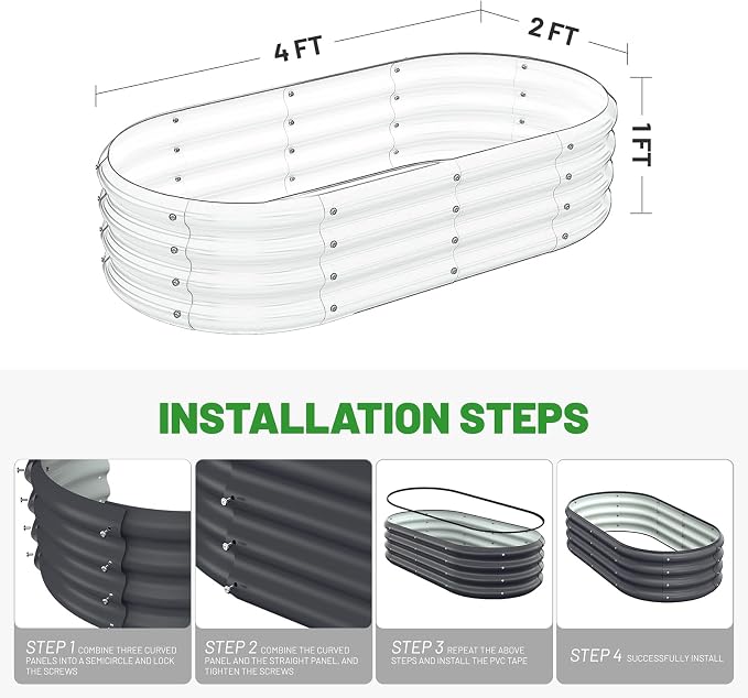 Galvanized Steel Raised Garden Beds, 4x2x1ft-2PCS for Lightweight Planter Boxes Outdoor with Easy Assembly, Oval Large Gardening Box for Vegetables, Fruits, Flower,Black