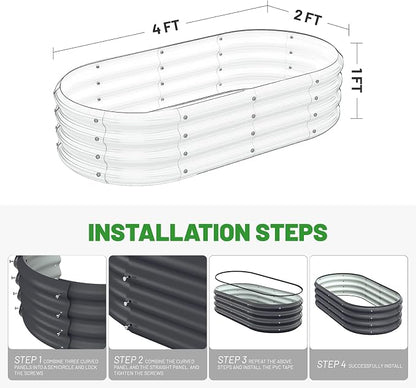 Galvanized Steel Raised Garden Beds, 4x2x1ft-2PCS for Lightweight Planter Boxes Outdoor with Easy Assembly, Oval Large Gardening Box for Vegetables, Fruits, Flower,Black