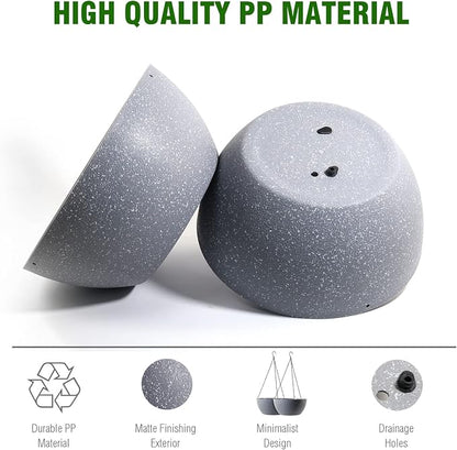 WSMKSZ 10 inch Hanging Planters for Outdoor Indoor Plants with Drainage Holes and Chain, 2 Pack Round Hanging Flower Plant Pots for Garden Home Porch Decor, Speckled Grey