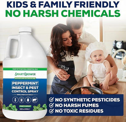 All Natural Peppermint Oil Insect & Pest Control Spray Repels Mice, Spiders, Ants, for Home, Indoor, Outdoor, Garden Maximum Strength Smart Grower Ready to Use 128 FL OZ