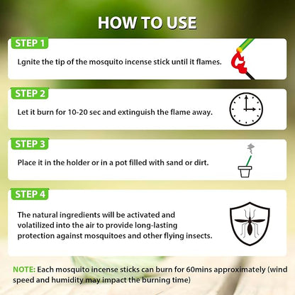 BugBai Mosquito Repellent Outdoor Patio 120 PCS, Citronella Oil Mosquito Incense Sticks Indoor Home Pet Family Safe, Natural Plant-Based Bug Insect Barrier for Yard Garden Lawn Camping Fishing, 0.5 lb