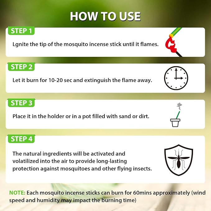 BugBai® Mosquito Repellent Outdoor Patio, 240 PCS Natural Plant-Based Citronella Oil Incense Sticks Indoor Home Pet Family Safe, DEET Free Bug Insect Control Repellent for Yard Garden Camping Fishing