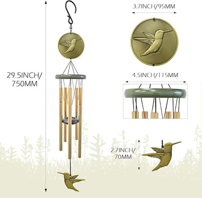 Hummingbird Wind Chimes for Outside,32 "Memorial Outdoor Wind Chime Create a Zen Atmospherer,Hummingbird Gift for Women Mother Father Christmas,Home Garden Patio Yard Decor(Bronze)