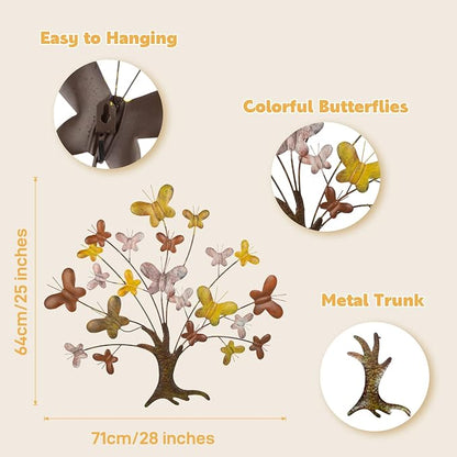 dreamskip Tree of Life Wall Art, 28" Large Outdoor Wall Decor with Butterfly, Handcrafted Tree Metal Wall Art for Garden, Patio, Fence, Living Room, Bedroom
