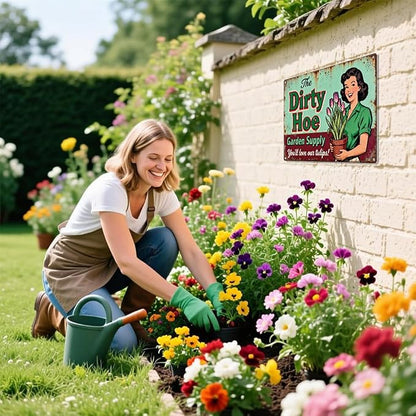 Funny Dirty Hoe Garden Supply Tulips Theme Metal Tin Sign Flowers Colorful Wall Art for Tulips Garden Art Wall Decor