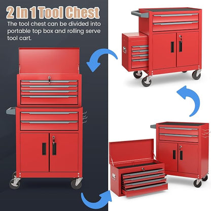 ERGOMASTER Large Rolling Tool-Chest with 6 Drawers Heavy Duty Tool-Cabinet on Wheels Lockable and Lock System for Garage Workshop(28 x 13 x 44”-Red)