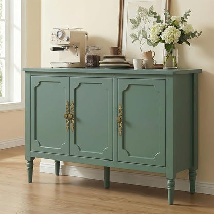 RoyalCraft Buffet Sideboard Cabinet with 3 Doors, Wooden Coffee Bar Credenza with Adjustable Shelves, Vintage Storage Cabinet for Kitchen Dining Entryway Living Room, Forest Green