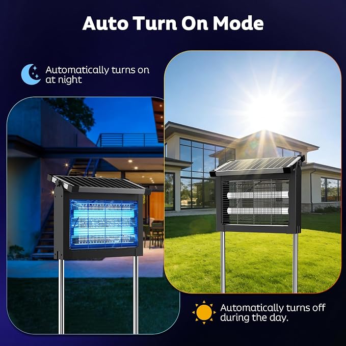 OnBeam Solar Bug Zapper Outdoor, 4500V Mosquito Zapper Fly Trap for Patio | 10W Solar Panel, IPX5 Waterproof, Auto Mode, Solar Powered, USB C Charging, Electric Rechargeable Mosquito Killer for Garden