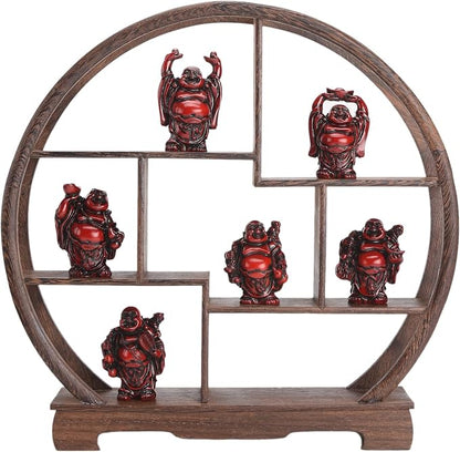 6Pcs 2in Red Resin Laughing Buddha Figurines, Tabletop Lucky Decor | Maitreya Buddha Statue, Flower Pot Statue, Home Office Desk Decor, Fengshui Collection Gift Ornaments