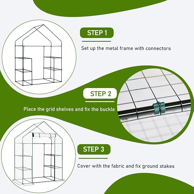 Outvita Walk-in Greenhouse, Outdoor Durable PE Plant Green House for Frost Protection with 3 Tiers 4 Shelves, Shelf Clips, Roll-up Zipper Door, 56"x29"x77" White