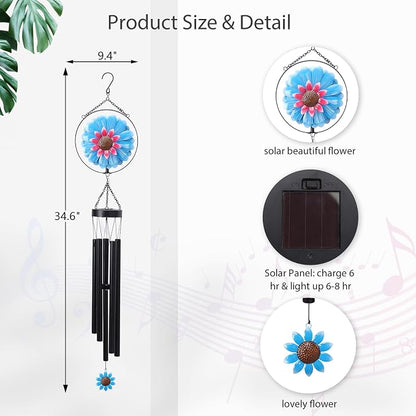 MUMTOP Solar Wind Chimes for Outside - Flower Deep Tone Wind Chimes Outdoor Unique, 41 Inch Windchimes Clearance for Garden, Patio,Yard Decor Gift