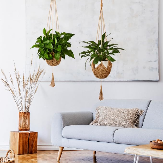 Shappy 4 Pack Boho Macrame Plant Hanger, Large Hanging Planter Plant Holder Pot Hanger Hanging Basket Wall Planters, Plants Lover Gift for Indoor Garden (Classic,Brown)