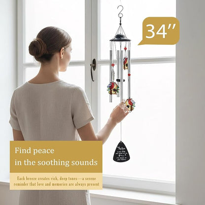 YU FENG Cardinal Memorial Wind Chime, Birdhouse Crystal Suncatcher | 34 Inch Metal Wind Chime, Cardinal Bird Design, Sympathy Gift For Loss Of Loved One, Outdoor Garden Yard Decor