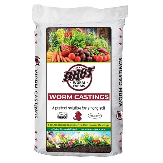 Brut Worm Farms 30 LB Organic Worm Castings, Natural Fertilizer for Indoor Outdoor Plants – Compost Soil Control, Mineral-Rich Potting Mix Additive Plant Food for Soil Health and Garden Growth