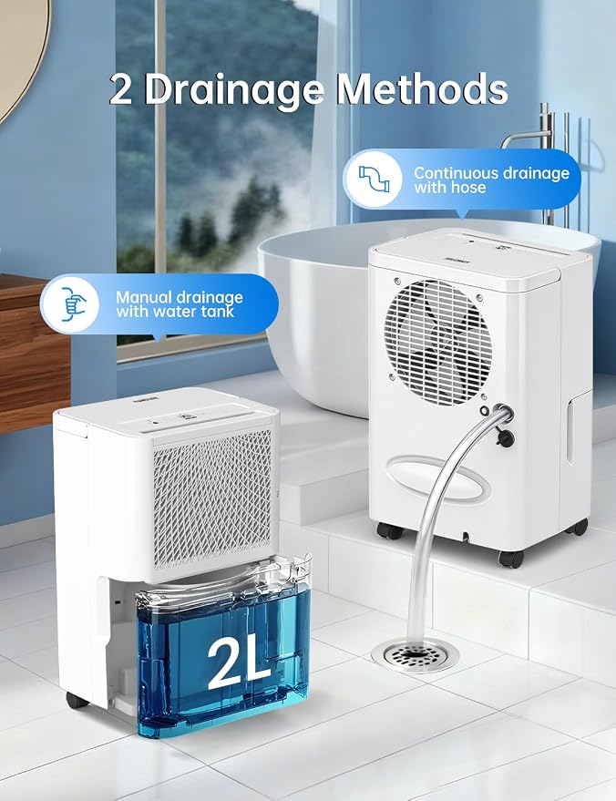 HUMSURE 2500 Sq. Ft MAX 30 Pints Dehumidifier Equipped With Drainage Hose, Automatic Defrosting, 24-Hour Timer, Ideal for Basement, Home, Bathroom, Bedroom