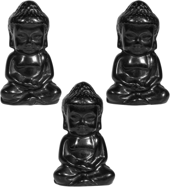 Rockcloud Handcarved Black Obsidian Pocket Stone Baby Buddha Crystal Statue | for Home Decoration Zen Garden Spiritual Feng Shui Figurine