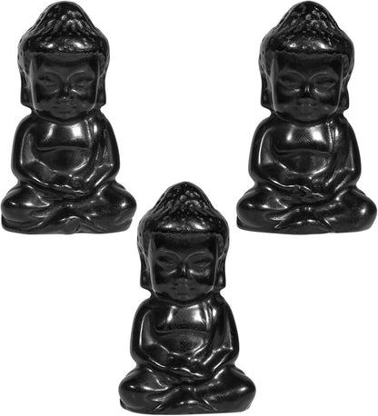 Rockcloud Handcarved Black Obsidian Pocket Stone Baby Buddha Crystal Statue | for Home Decoration Zen Garden Spiritual Feng Shui Figurine