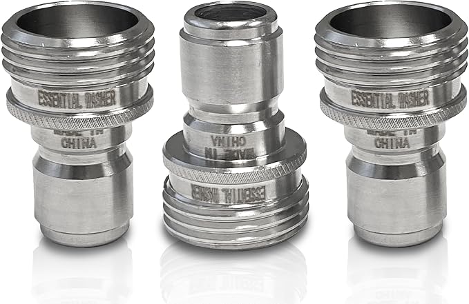 Essential Washer ¾” Stainless Steel Garden Hose Quick Connect Fittings | Plug Set of 3
