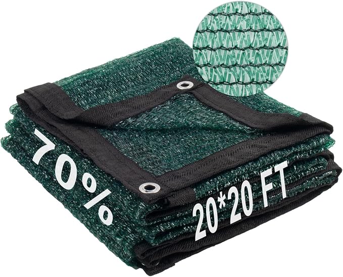 LOVE STORY 20x20FT 70% Dark Green Shade Cloth Sun Shade Net with Grommets Sunblock Net Mesh Tarp for Garden,Plants Cover,Greenhouse and Patio