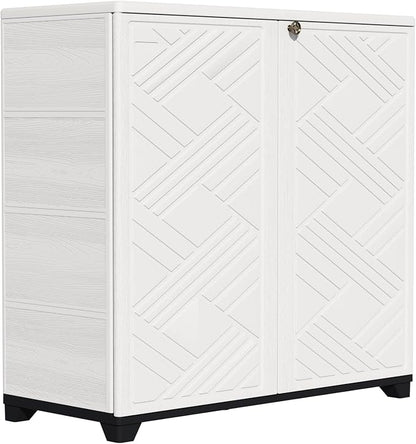 ZZM Indoor/Outdoor Storage Cabinet Waterproof, 34"x15"x34" Plastic Outdoor Storage Box for Garden Balcony Bathroom, All Weather Outdoor Storage Clearance, DIY Usage, with 1 Shelf (White)