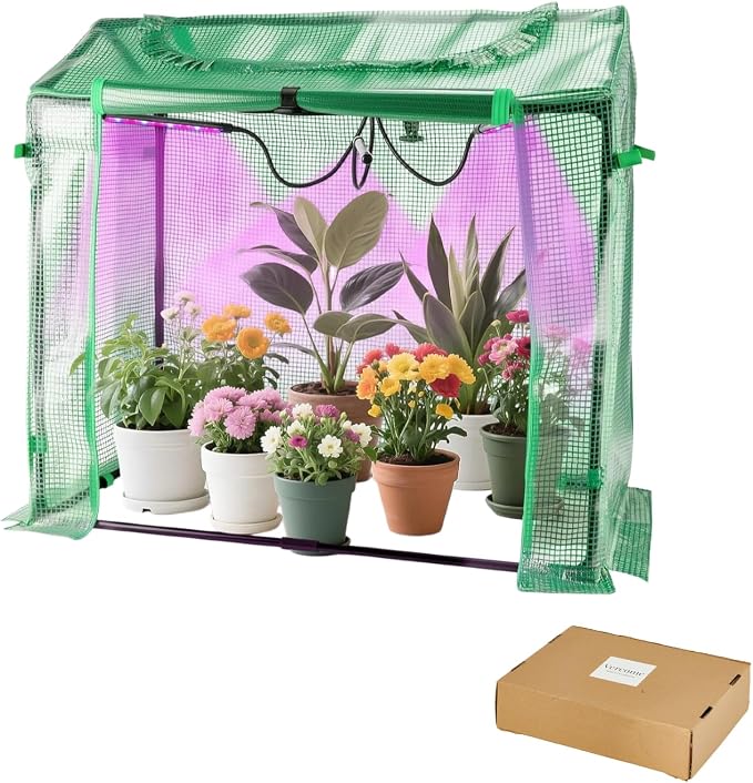 Mini Greenhouse with LED Grow Light & Timer, 36"×20"×33" Portable PE Plant Tent for Indoor Seed Starting, Balcony, Garage & Small Space Gardening
