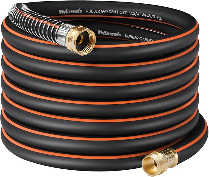 Heavy Duty Rubber Garden Hose 50FT x 3/4", Flexible Water Hose with 360° Swivel Brass Fittings, 300 PSI Working, 1000 PSI Burst, 5-Layer Reinforce, All Weather Outdoor Hose, BG50GH406