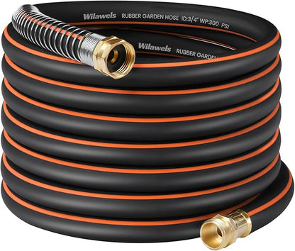 Heavy Duty Rubber Garden Hose 50FT x 3/4", Flexible Water Hose with 360° Swivel Brass Fittings, 300 PSI Working, 1000 PSI Burst, 5-Layer Reinforce, All Weather Outdoor Hose, BG50GH406