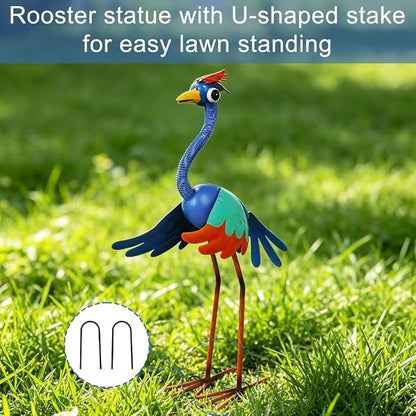 Metal Wacky Heron Garden Statue for Patio, Backyard, Lawn | 19‘’ Crane Garden Decor for Outside, Waterproof Bird Yard Art, Blue & Cyan