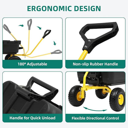 Wheelbarrow Garden Dump Cart Wagon, Yellow | Upgrade 10" All Terrain Pneumatic Tires,DIY Expansion over 900LBS Capacity, Transportation in Yard, Farm, Garden