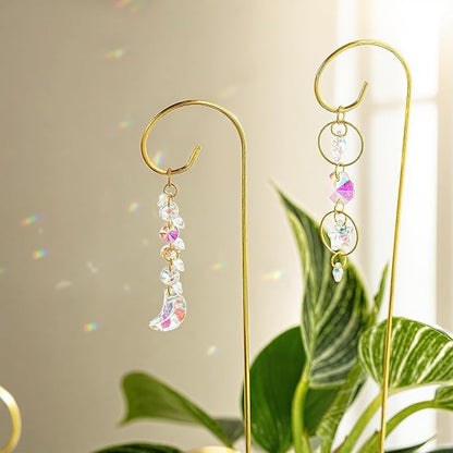 6PCS Small Trellis with Crystal Sun Catchers for Mini Potted Plants Gifts | Sun & Moon Styles,13.5'' Fairy Garden Plant Stakes Suncatchers,Indoor Plant Accessories Decor,Gift for Gardening Enthusiasts