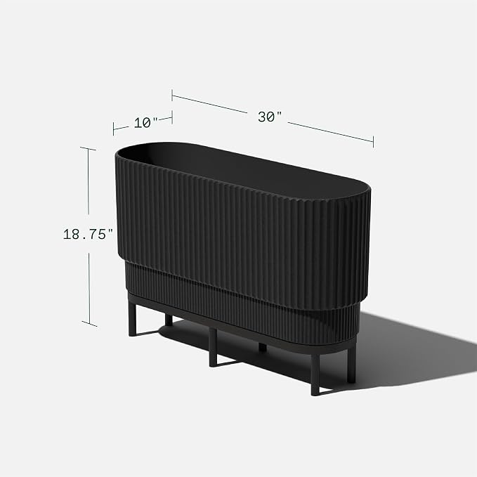 Veradek Demi Series Raised Long Planter for Indoor/Outdoor Use | Made from Plastic & Stone w/Wooden Stand | Modern Patio Décor for Flowers/Shrubs