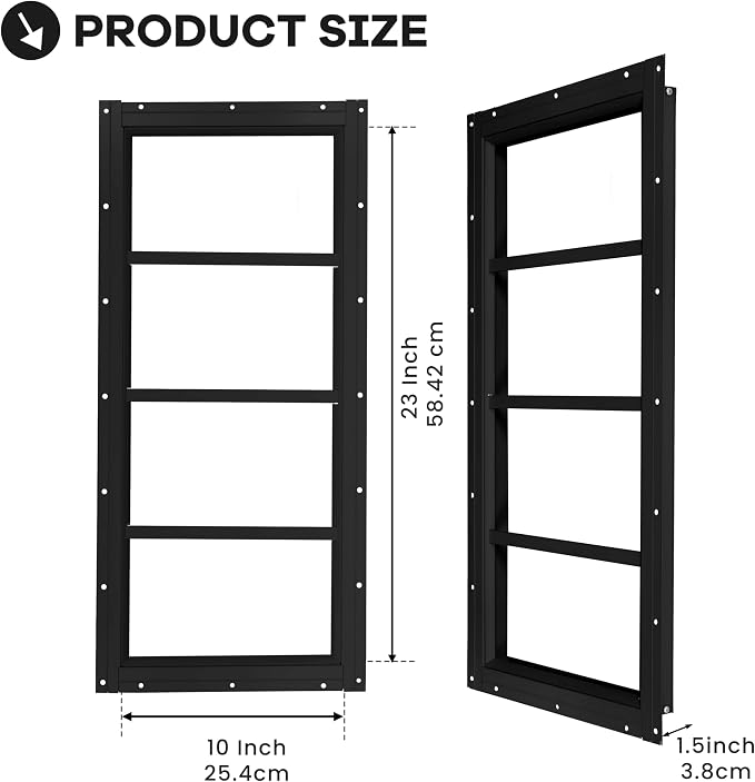 Shed Windows 2 Pack, Fixed Transom Windows 10" x 23" Black | Small Chicken Coop Windows with Tempered Glass for Shed, Barns, Playhouse, Household, Garage