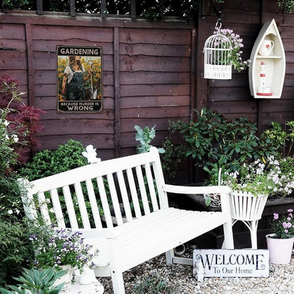 Funny Garden Decor Metal Signs - Gardening Gifts for Women - 12"x8"