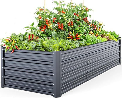 Ohuhu 8x3x1.5 FT Metal Raised Garden Bed Outdoor, Reinforced Galvanized Steel Rustproof Planter Box, 100% Non-Toxic, 269 Gal Large Capacity Heavy Duty Raised Beds for Growing Vegetables Flowers Herbs